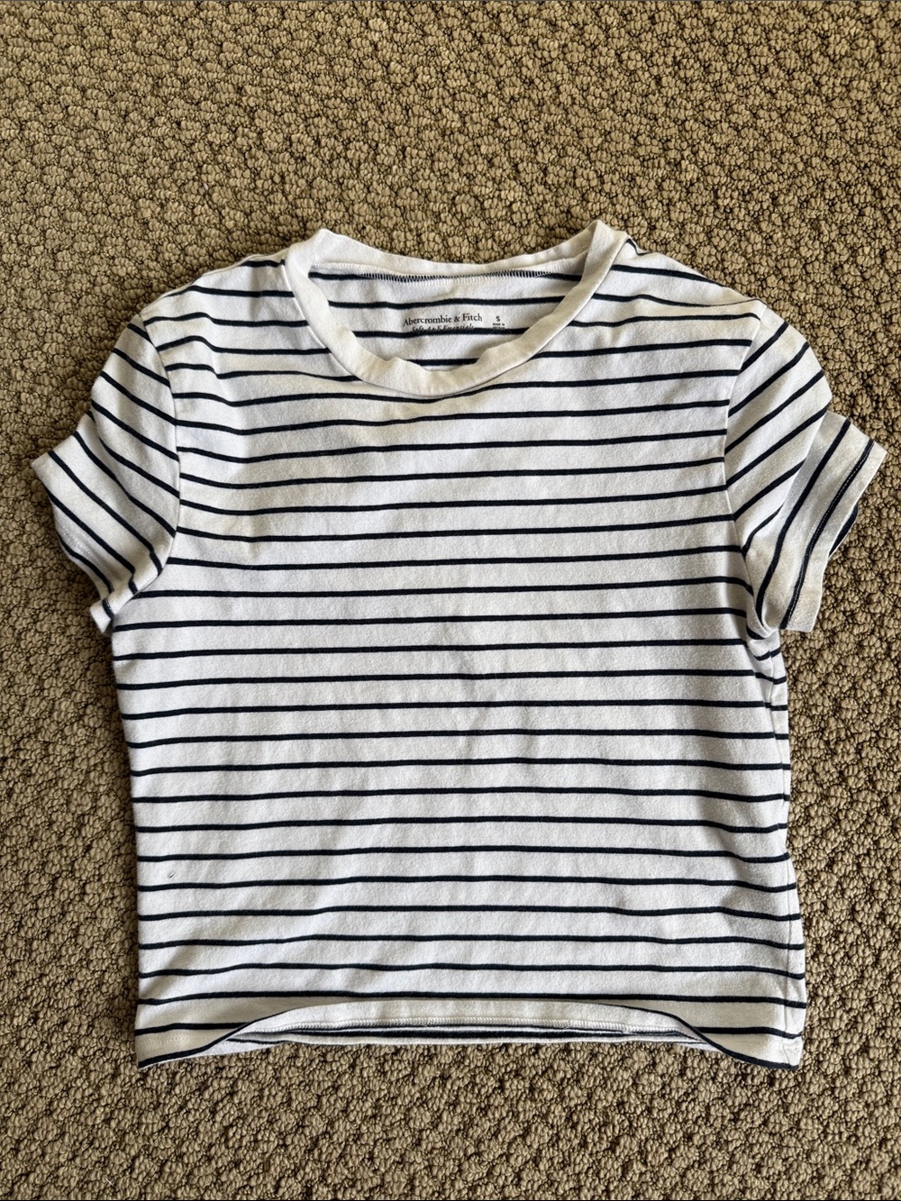 Abercrombie & Fitch White and Navy Striped Crew Tee